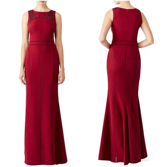 Marchesa Notte Burgundy Red Vine Formal Gown $995